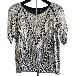 Vintage 80s Joseph Le‎ Bon Silk Sequin Beaded Top Size Medium Avant Garde Artsy